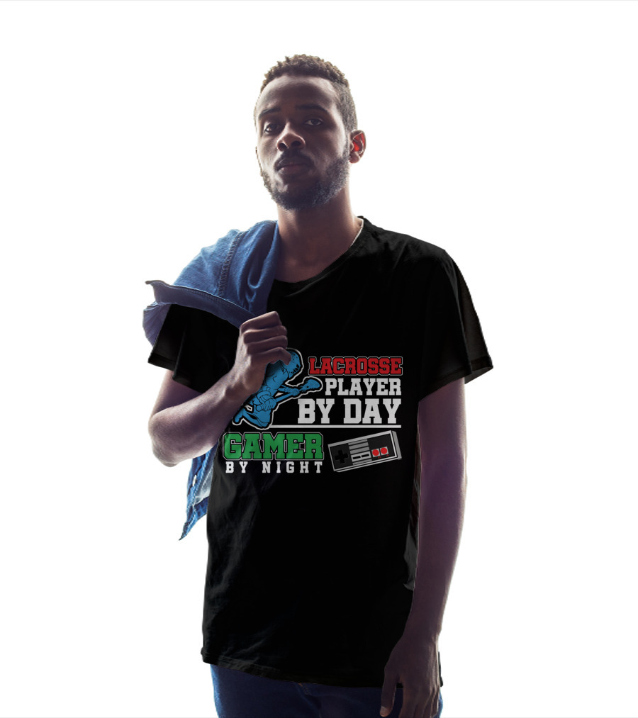 Lacrosse Player By Day Gamer By Night Retro Controller T-Shirt