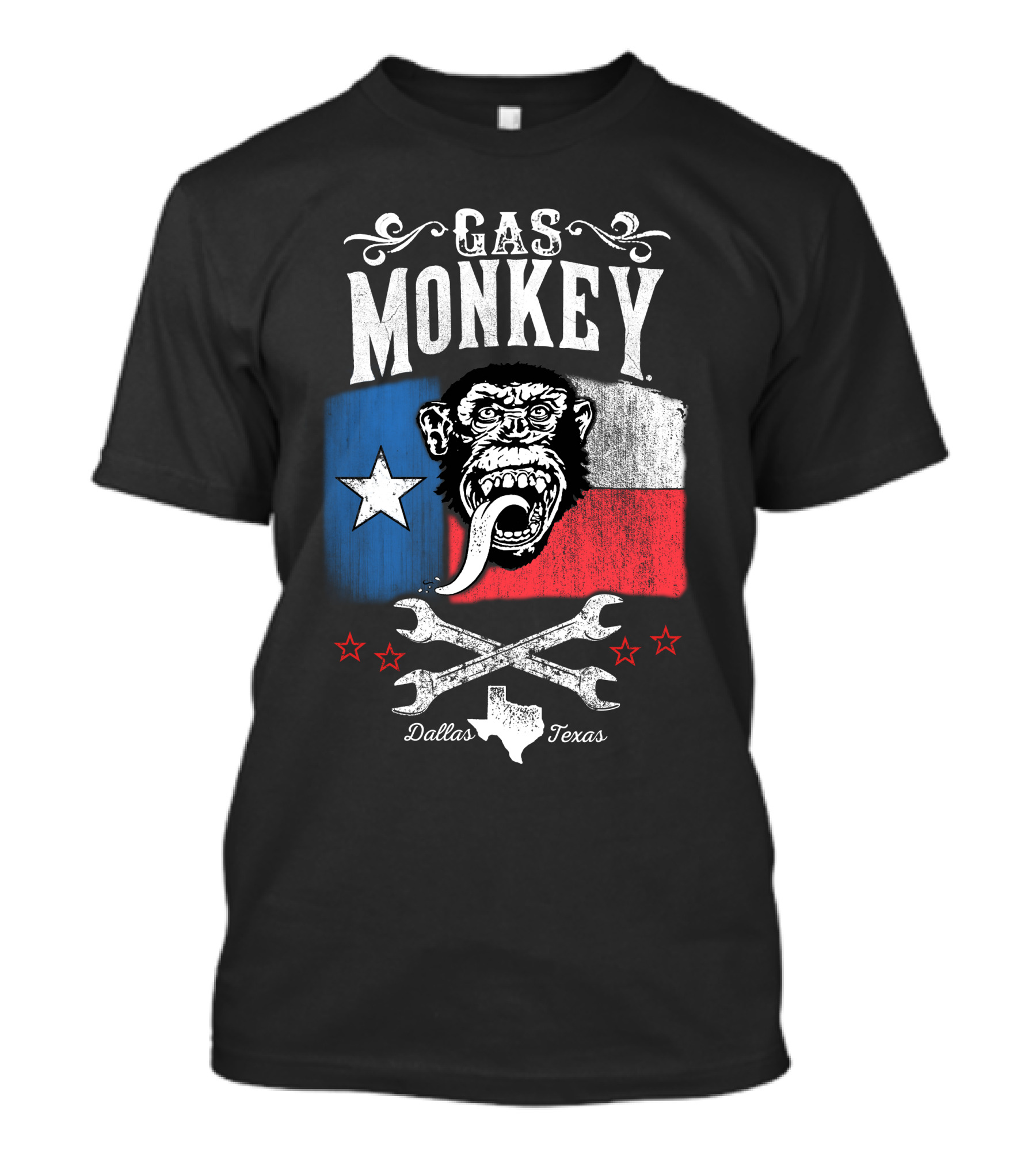 Gas Monkey Garage Dallas Texas Lone Star Flag Monkey Logo Wrenches Stars T-Shirt