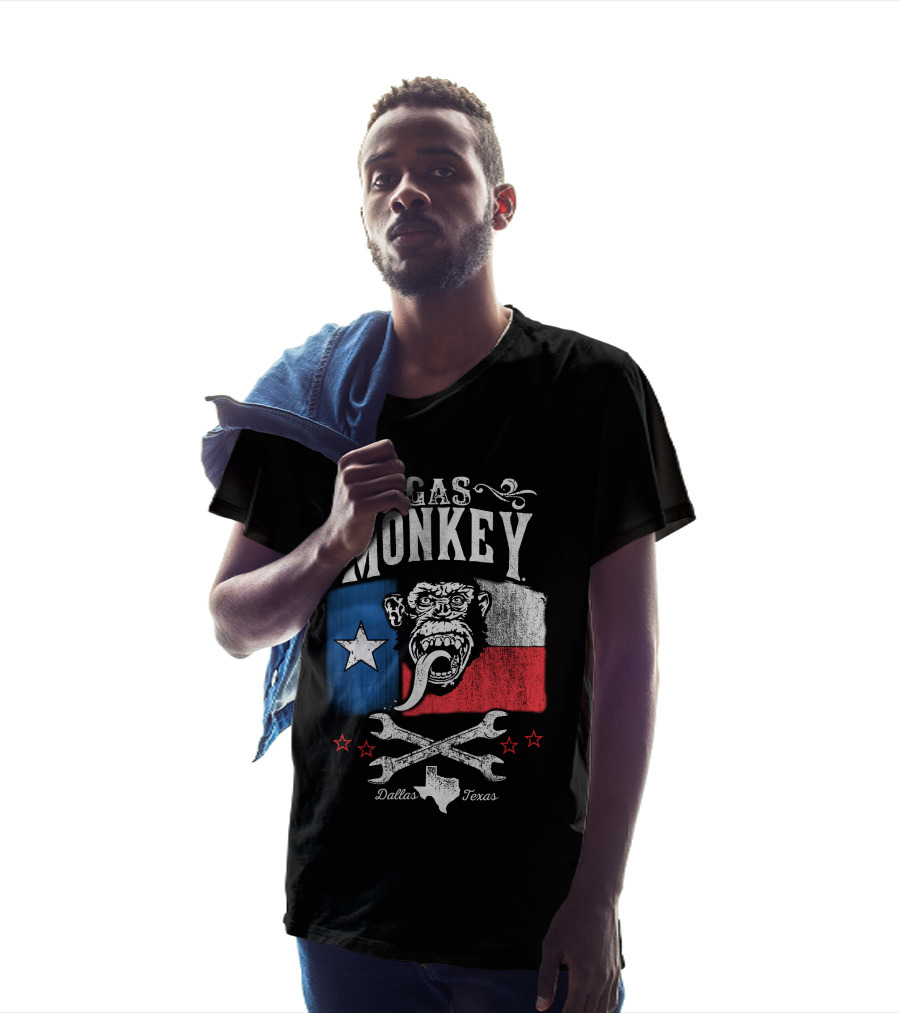 Gas Monkey Garage Dallas Texas Lone Star Flag Monkey Logo Wrenches Stars T-Shirt