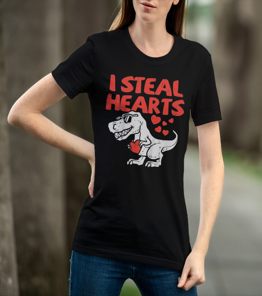 I Steal Hearts Trex Dino Valentines Day Cute Baby Boy T-Shirt