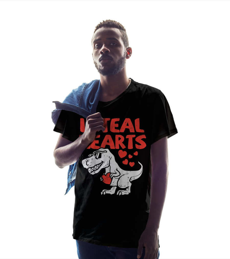 I Steal Hearts Trex Dino Valentines Day Cute Baby Boy T-Shirt