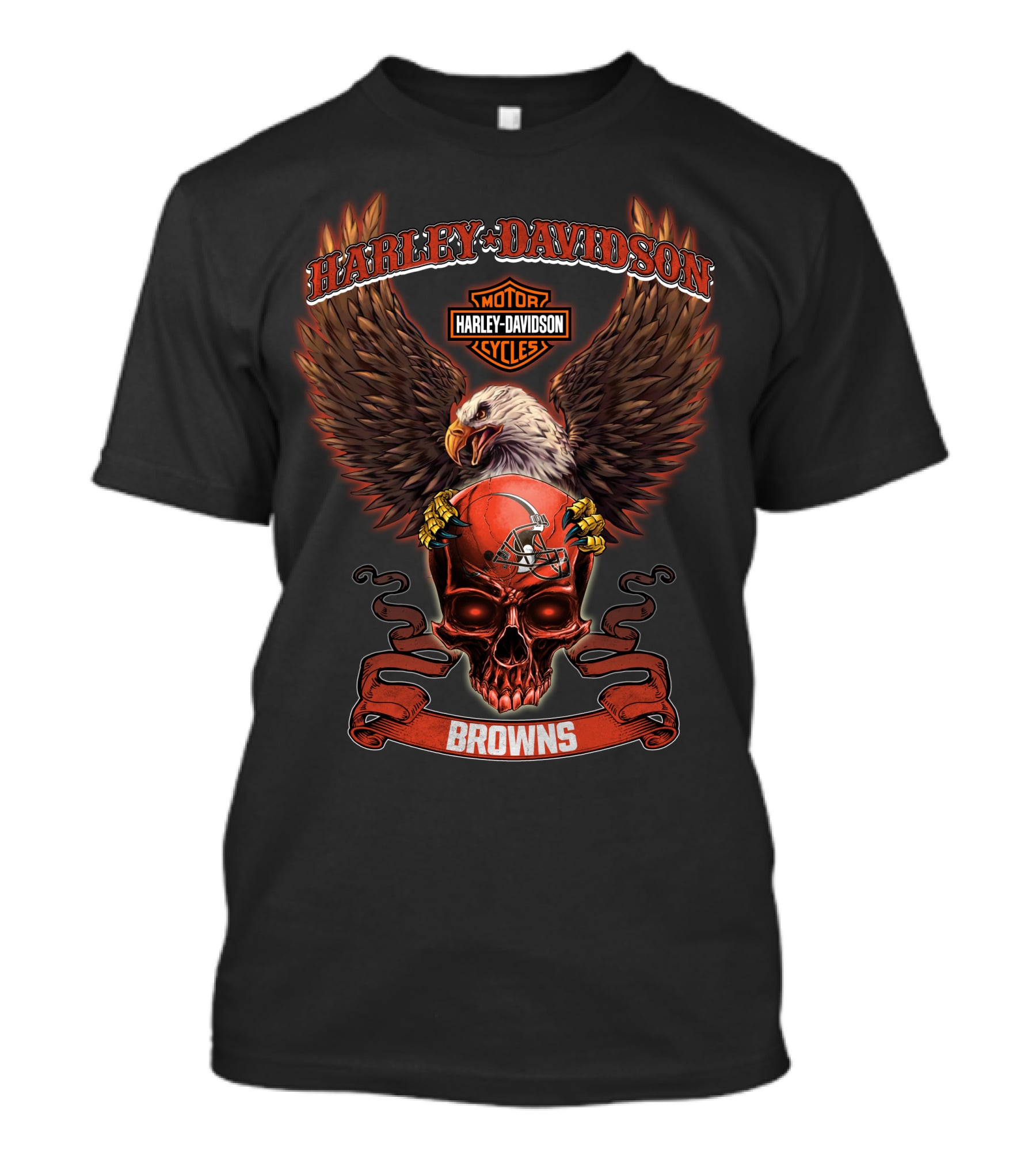 Harley Davidson Motor Cycles Browns Eagle Skull T-Shirt