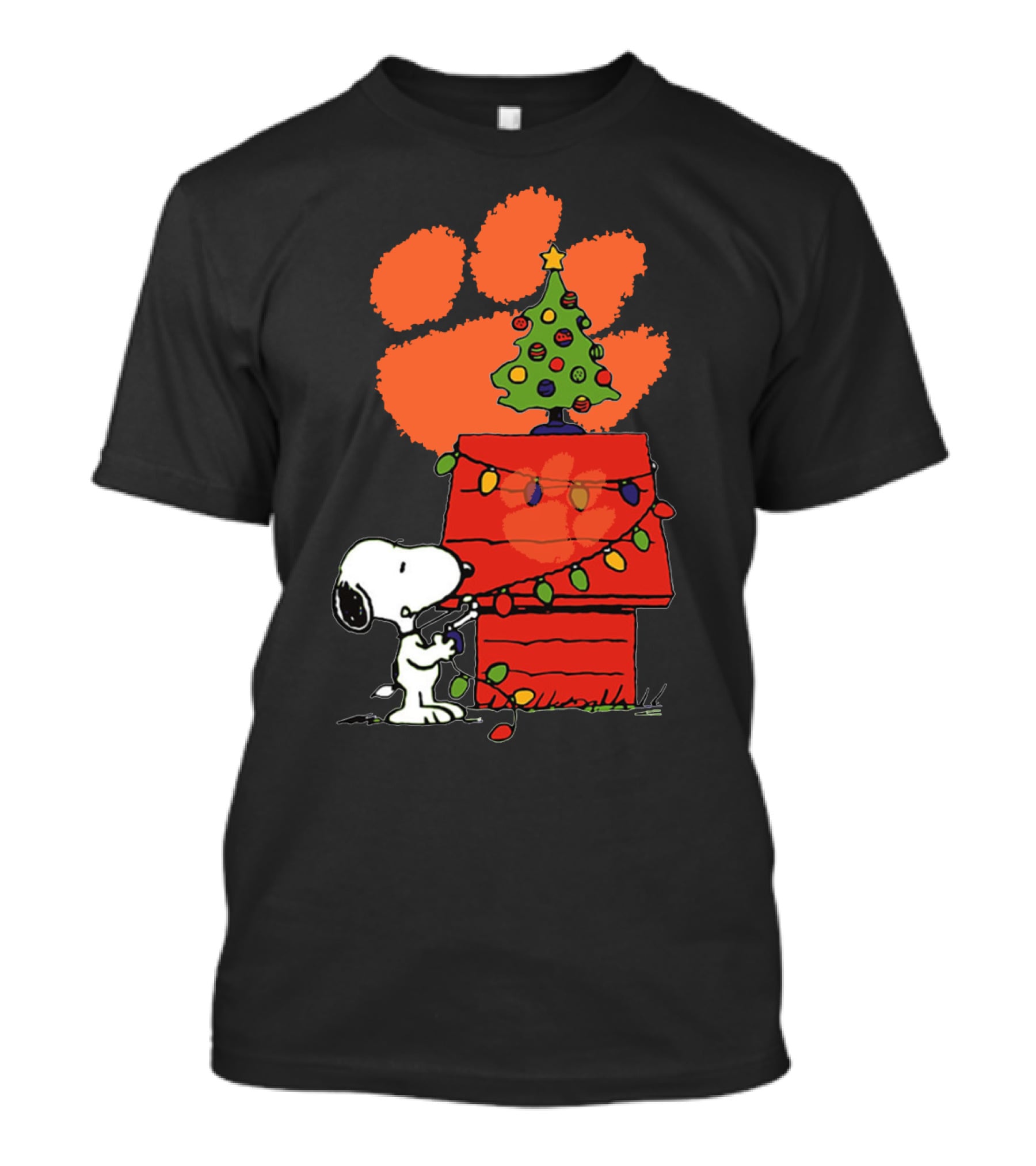 Clemson Tigers Snoopy Christmas Lights Dog House Peanuts Football T-Shirt