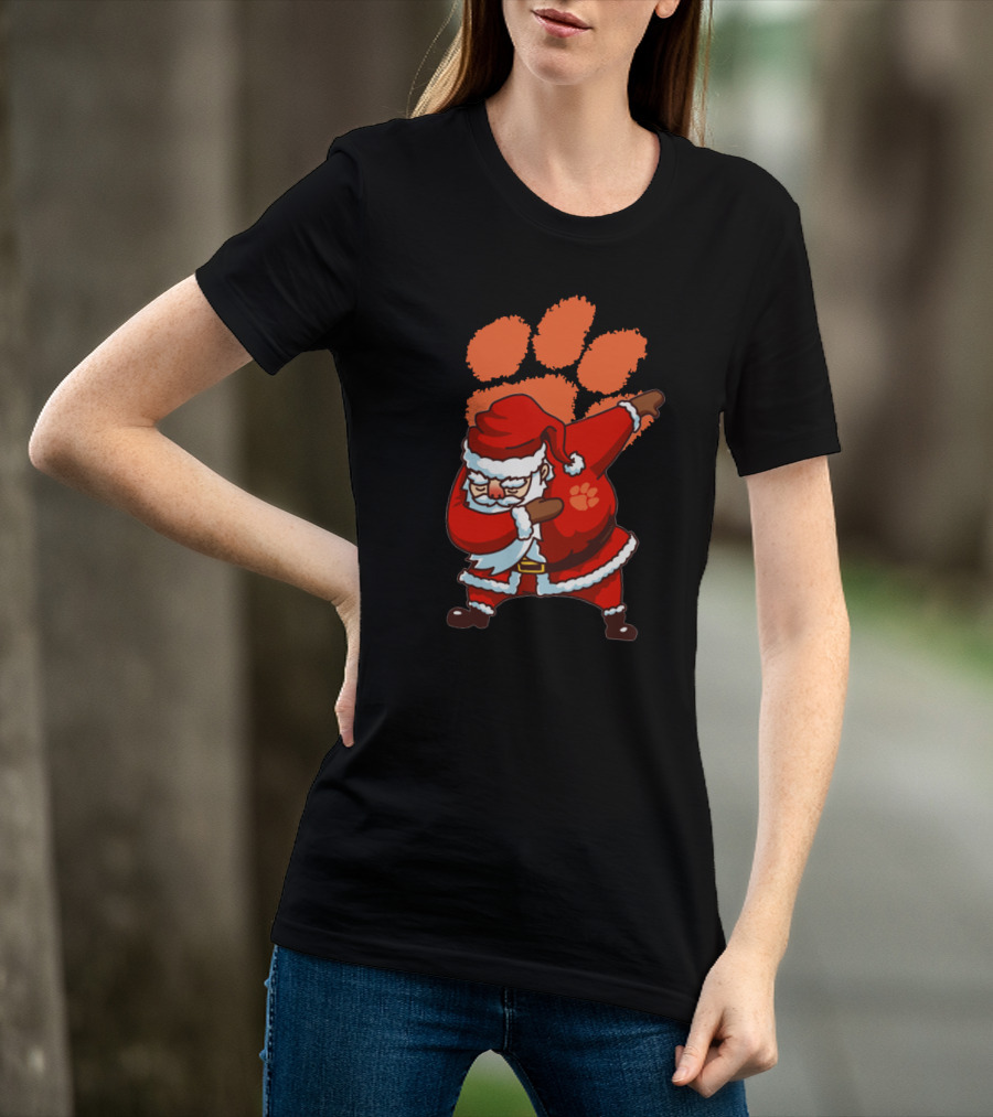 Clemson Tigers Football Dabbing Santa With Paw Print T-Shirt