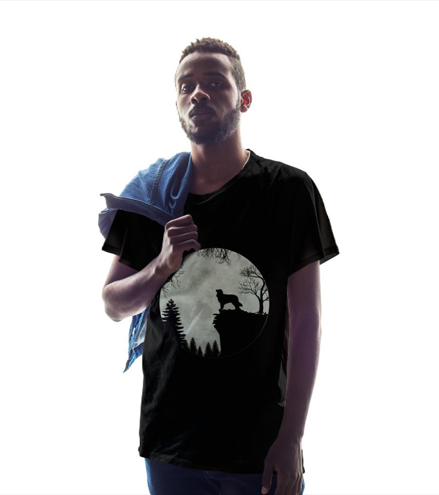 Australian Shepherd Full Moon Silhouette On Cliff T-Shirt