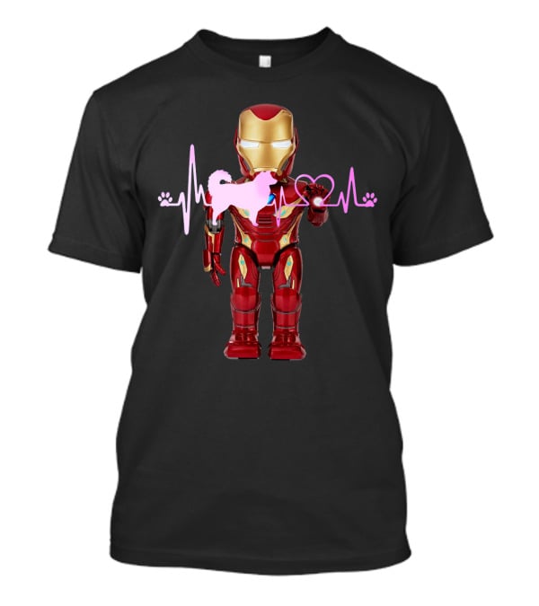 Iron Hero Heartbeat With Australian Shepherd Silhouette T-Shirt