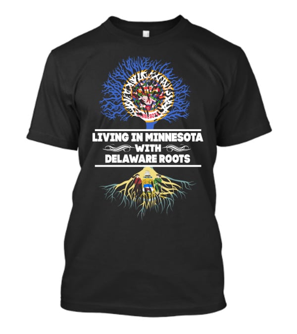 Minnesota Living With Deep Delaware Roots Tree Design Featuring State Symbols T-Shirt