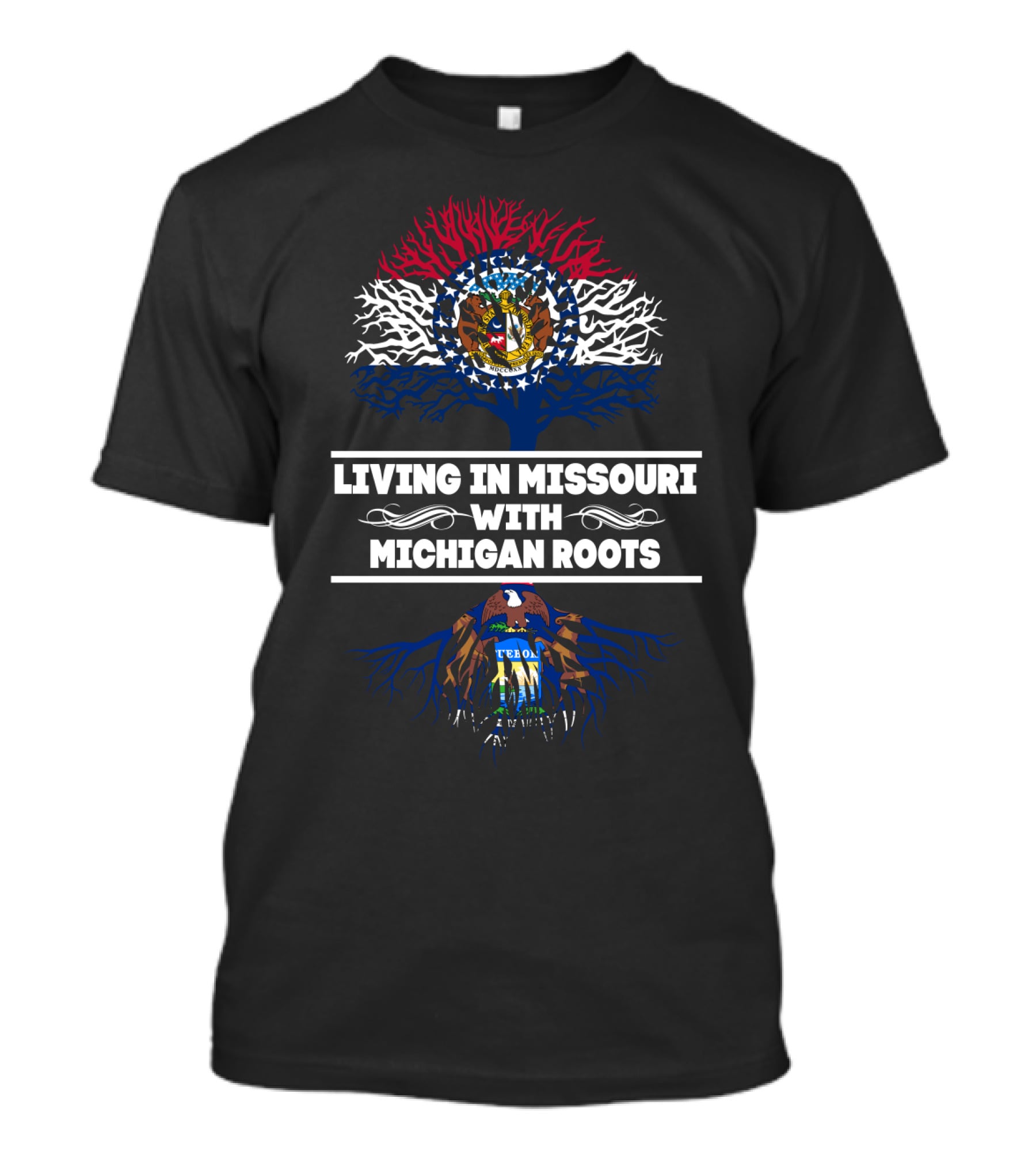 Missouri Flag Tree With Michigan Roots Heritage Connection T-Shirt