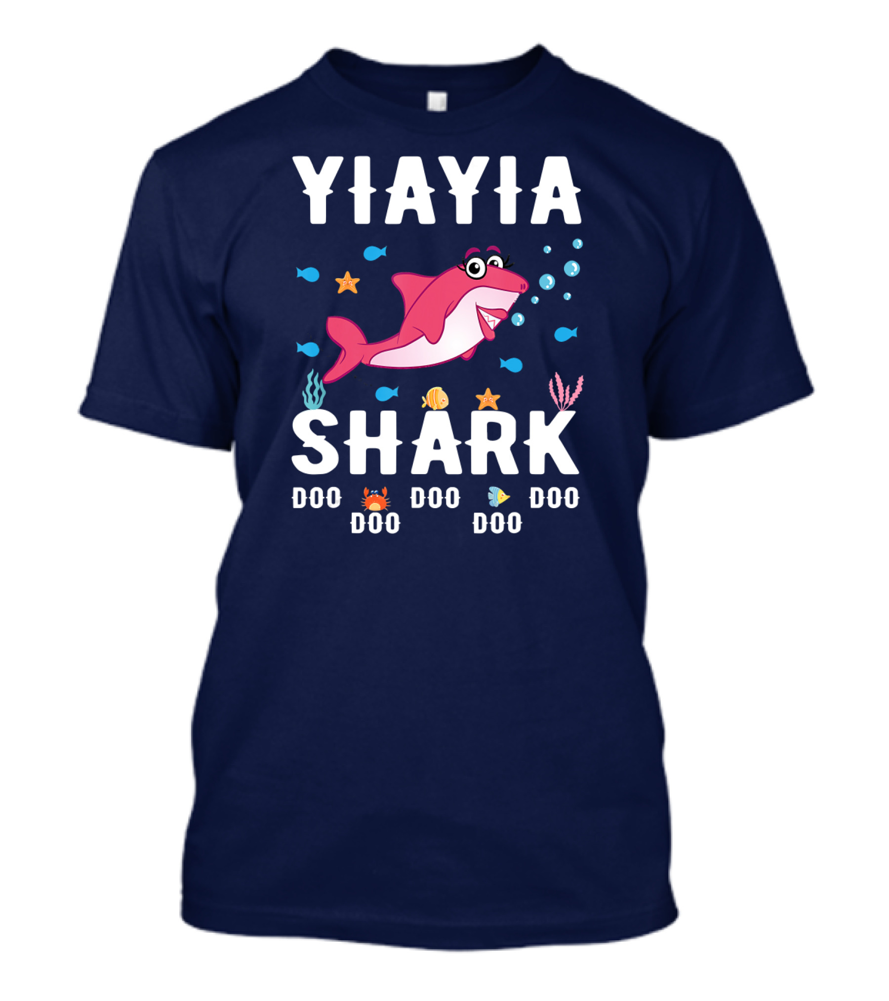 Yia Yia Shark Doo Doo Doo With Cute Pink Shark And Sea Creatures T-Shirt