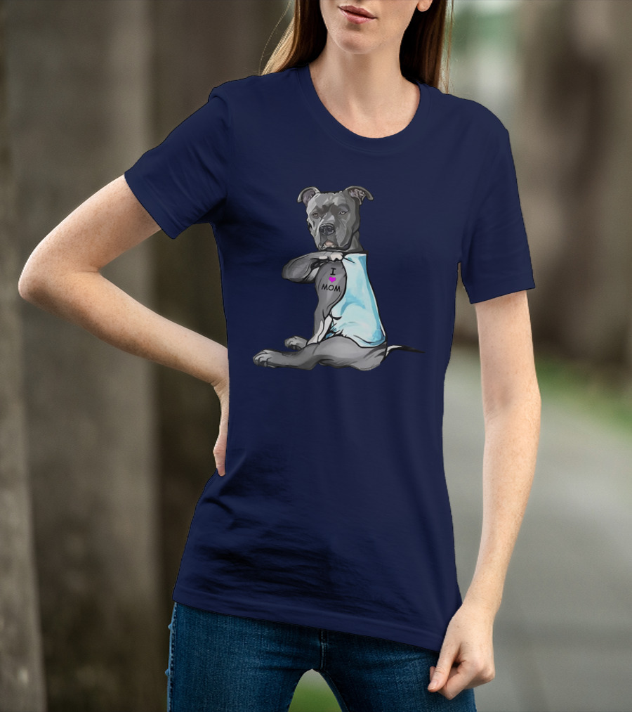 Funny Pitbull Dog I Love Mom Tattoo Trend Idea T-Shirt
