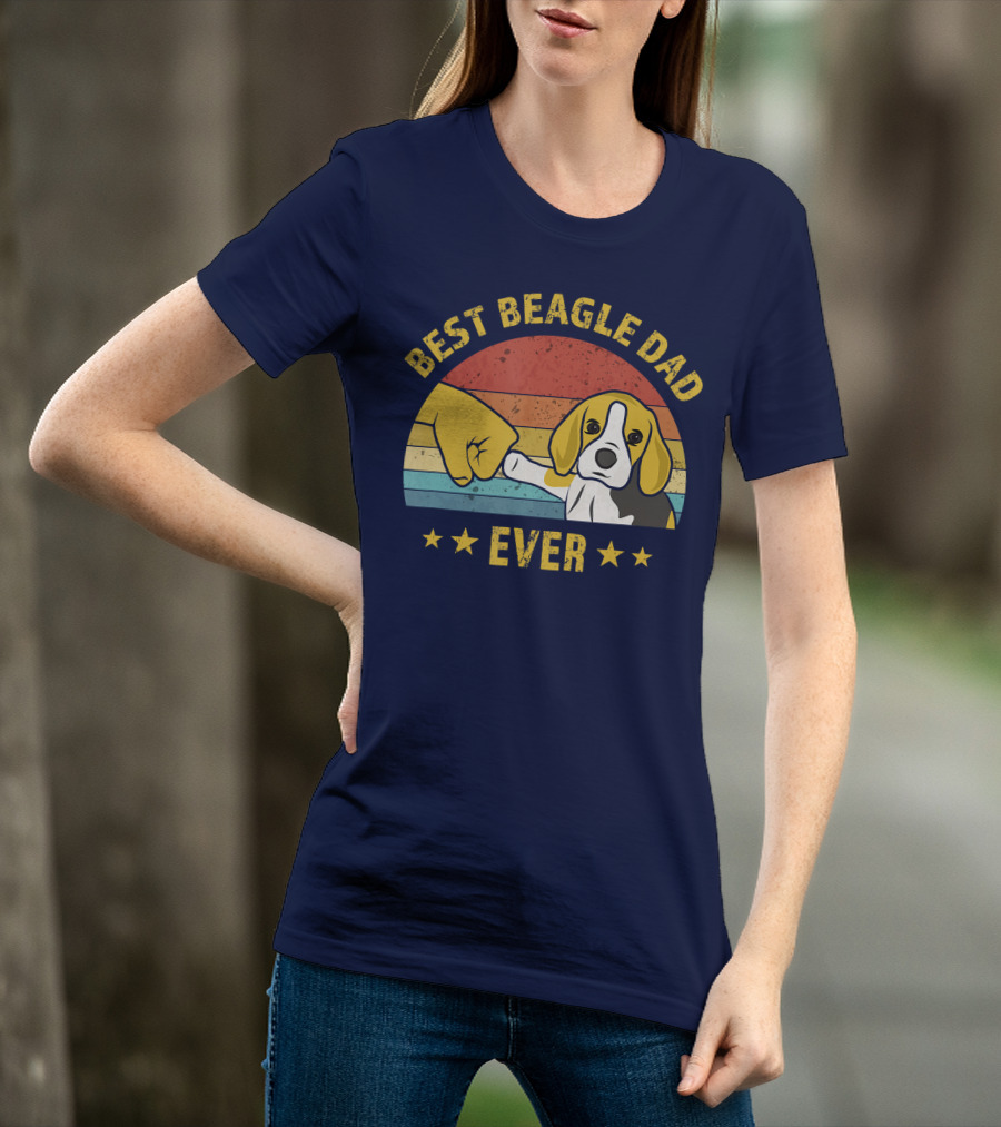 Best Beagle Dad Ever Retro Puppy Lover Fist Bump Stars T-Shirt