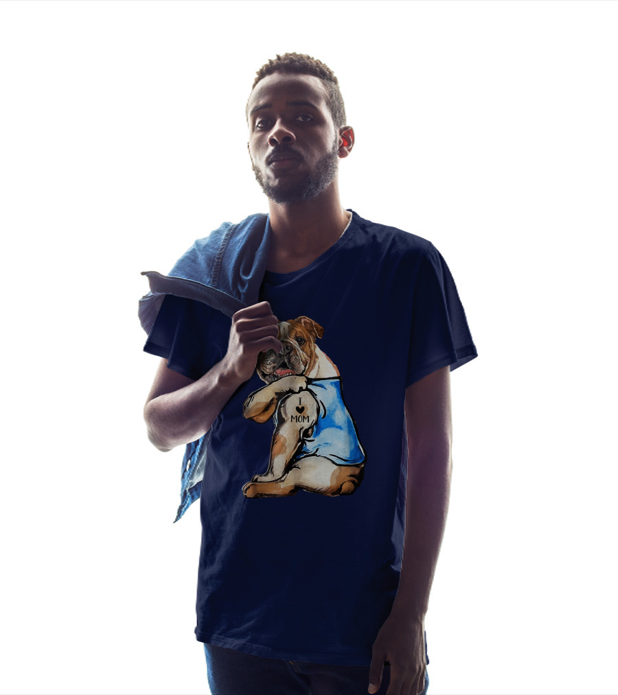 Women English Bulldog Dog Tattoo I Love Mom Trending Ideas T-Shirt