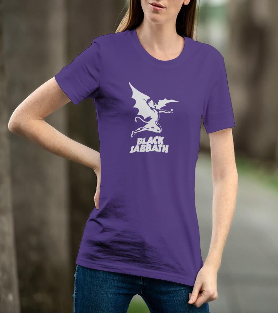 Black Sabbath Flying Devil Logo Purple Background T-Shirt