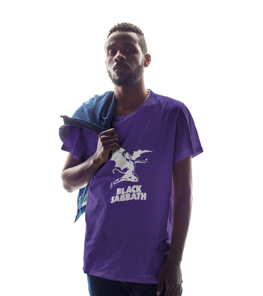 Black Sabbath Flying Devil Logo Purple Background T-Shirt
