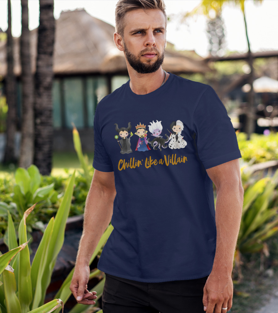 Disney Chillin' Like A Villain Maleficent Evil Queen Ursula Cruella Characters T-Shirt