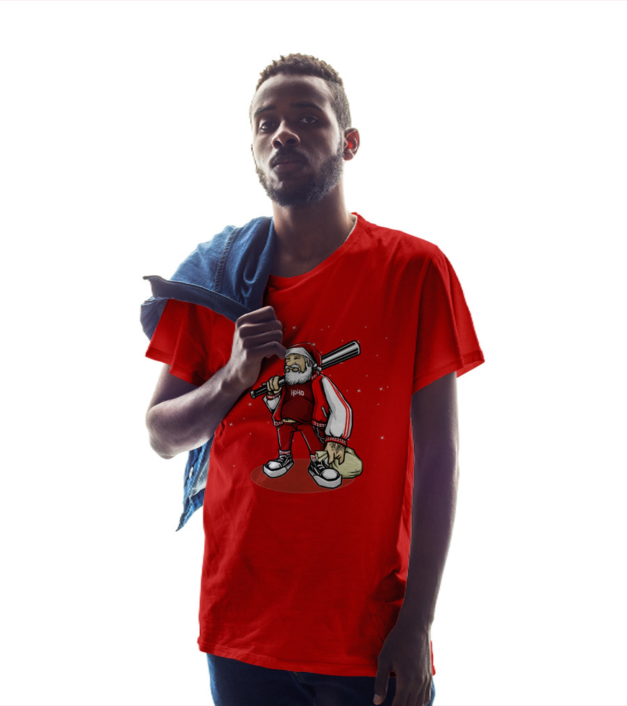 Santa Ho Ho Gangster Style With Baseball Bat And Bag T-Shirt