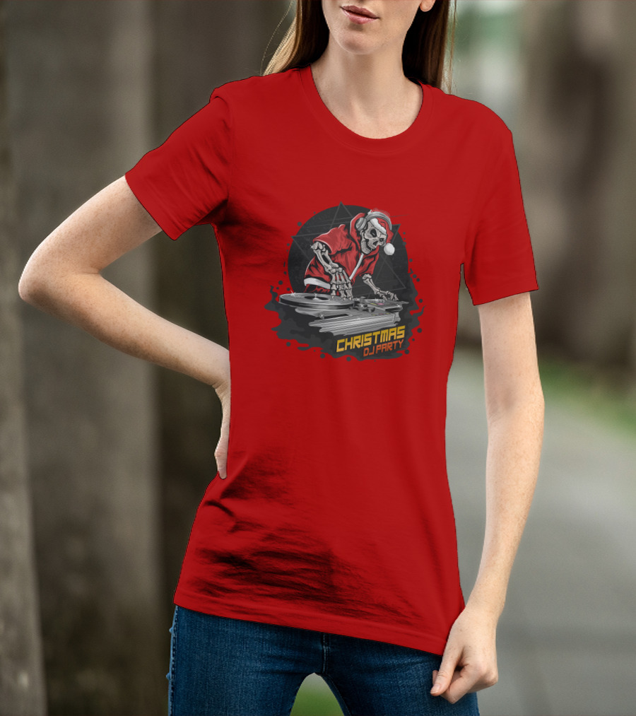 Christmas DJ Party Skull Santa Claus T-Shirt