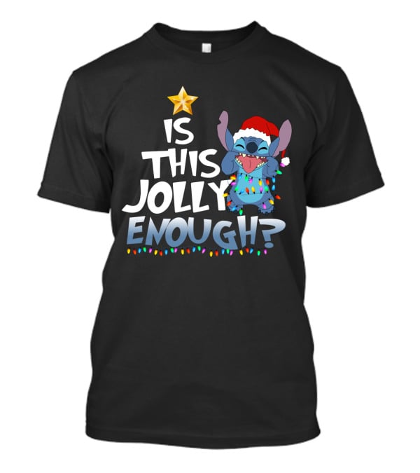 Is This Jolly Enough Stitch Christmas Lights Santa Hat T-Shirt