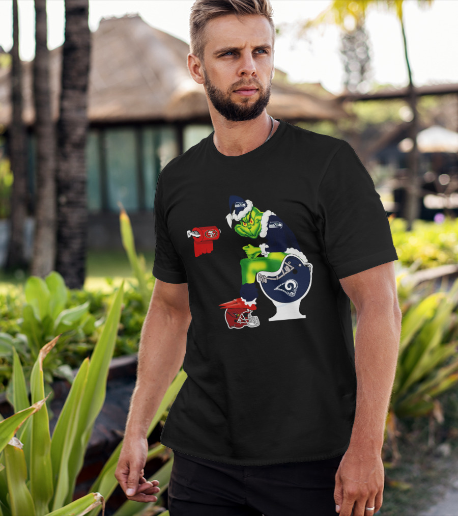 Seahawks Grinch On Rams Toilet With 49ers Toilet Paper And Cardinals Plunger T-Shirt