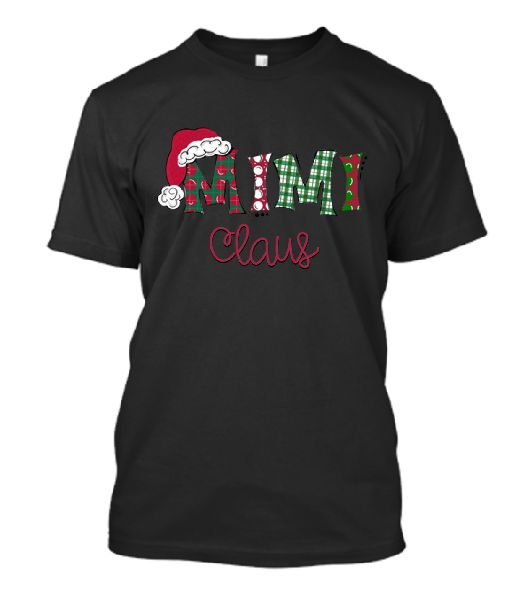 Mimi Claus Christmas Santa Hat Polka Dot Plaid T-Shirt