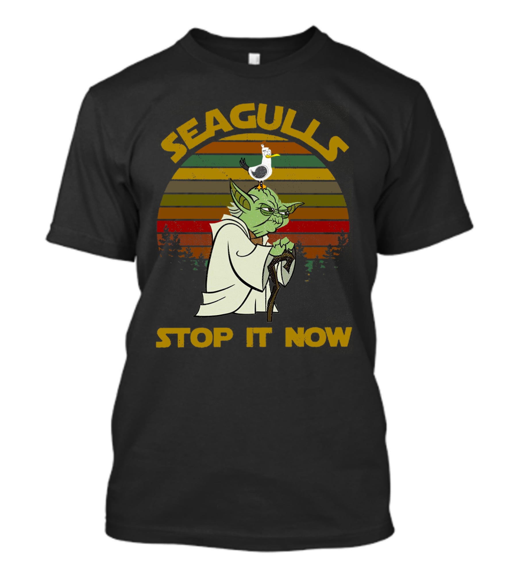 Yoda Seagulls Stop It Now Star Wars Retro Forest T-Shirt