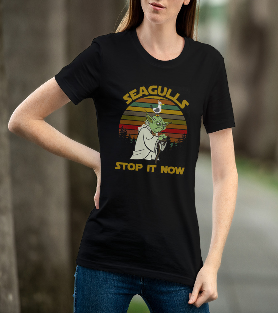 Yoda Seagulls Stop It Now Star Wars Retro Forest T-Shirt