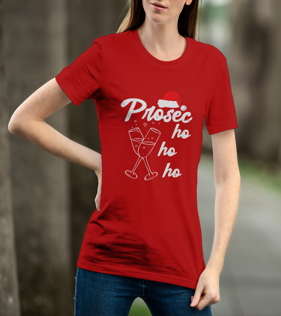 Prosec Ho Ho Santa Hat Champagne Glasses T-Shirt