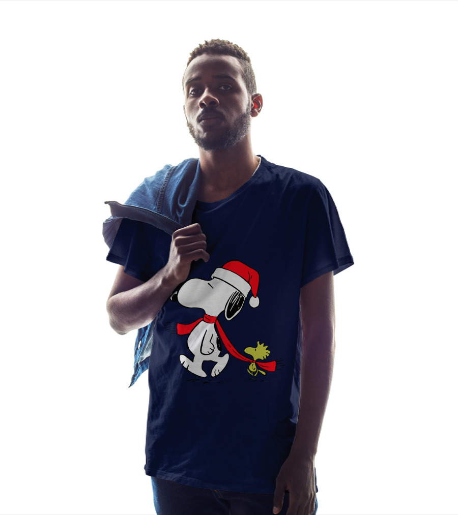 Snoopy Santa Hat And Woodstock Christmas Peanuts Scarf T-Shirt