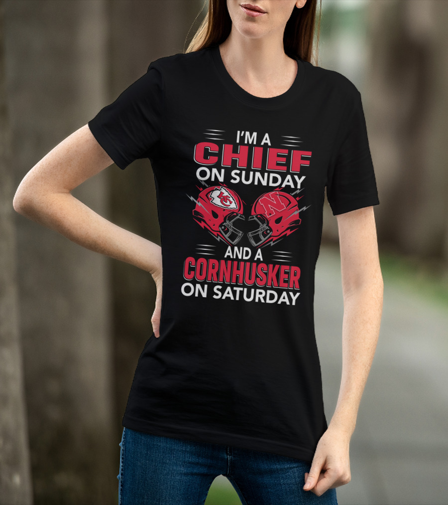 I'm A Chief On Sunday And A Cornhusker On Saturday Football Helmets T-Shirt