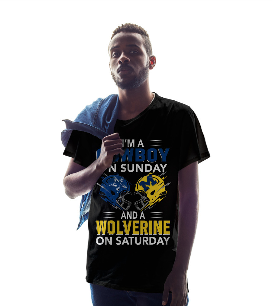 I'm A Cowboy On Sunday And A Wolverine On Saturday Football Helmets T-Shirt