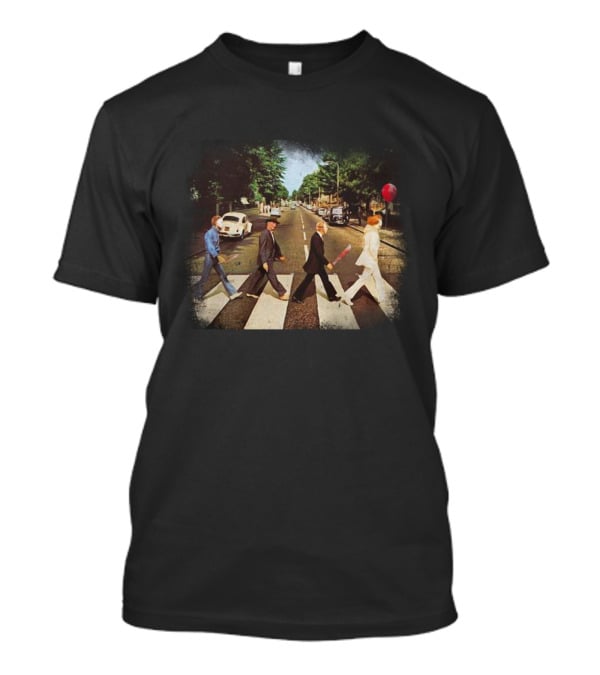 Horror Movie Characters Walking Across Iconic Abbey Road Album Cover Scene T-Shirt