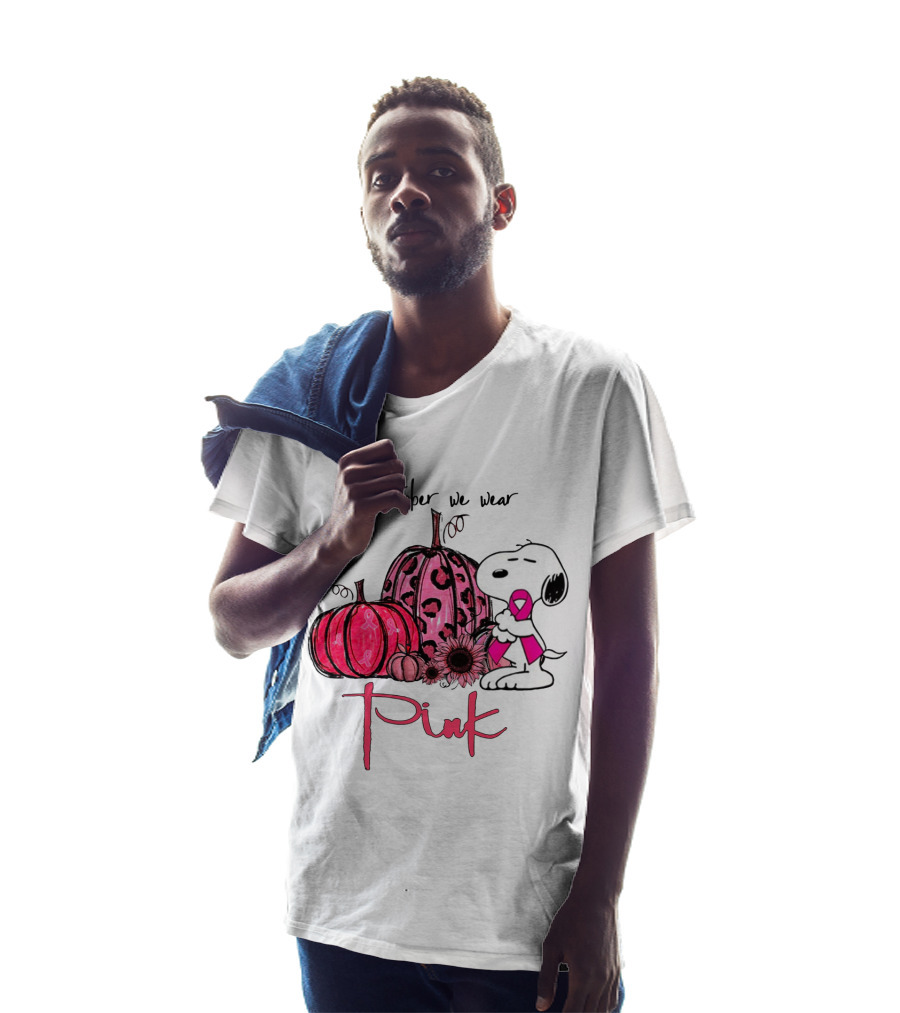 Snoopy Pink Ribbon Pumpkin In October We Wear Pink T-Shirt