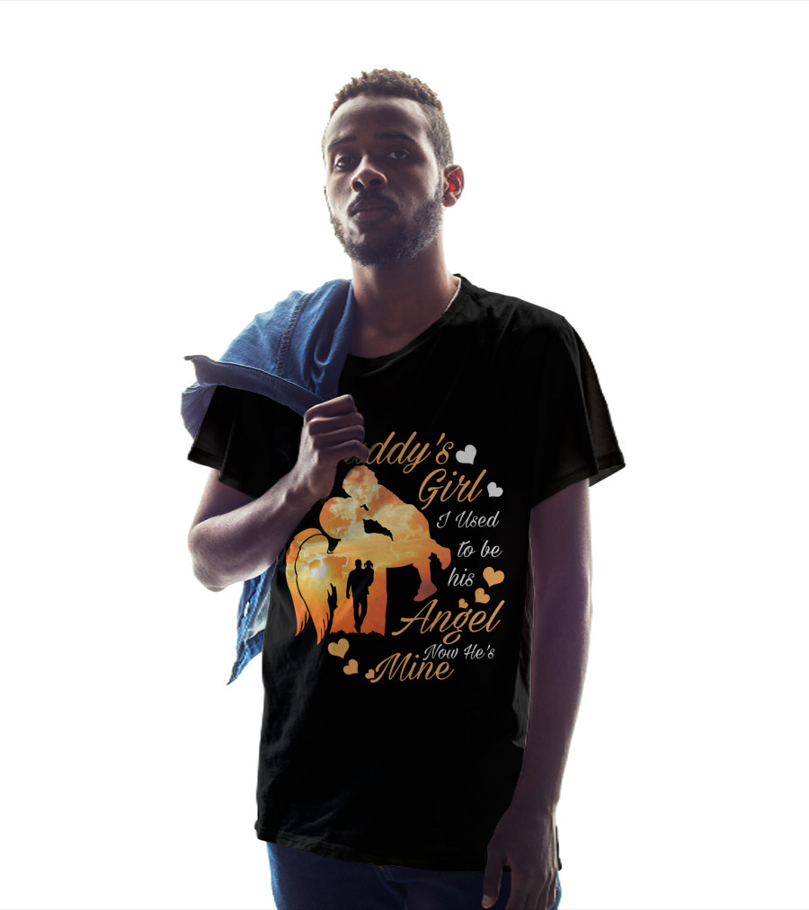 Daddy's Girl I Used To Be His Angel Now He's Mine Silhouette Heart Clouds T-Shirt