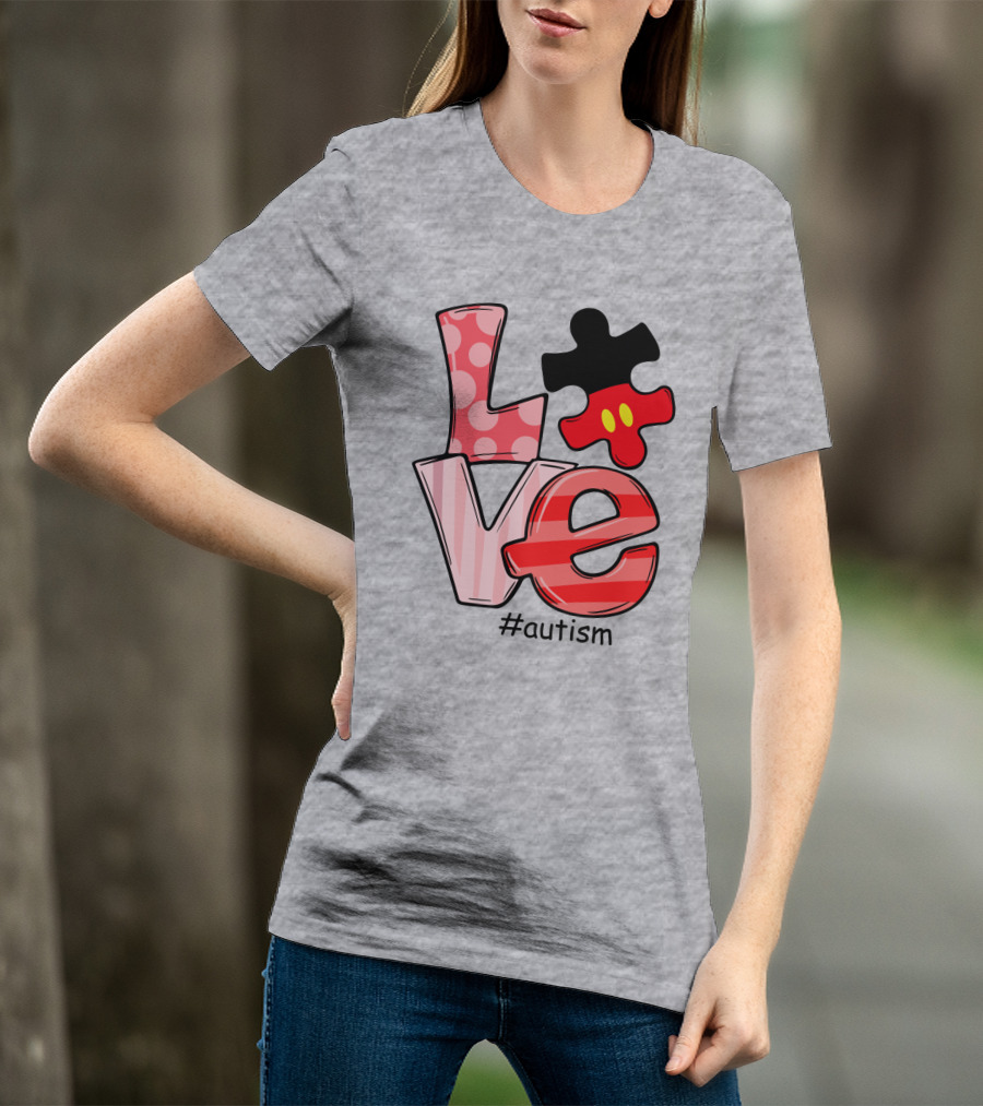 LOVE Autism #autism Puzzle Piece Mouse T-Shirt