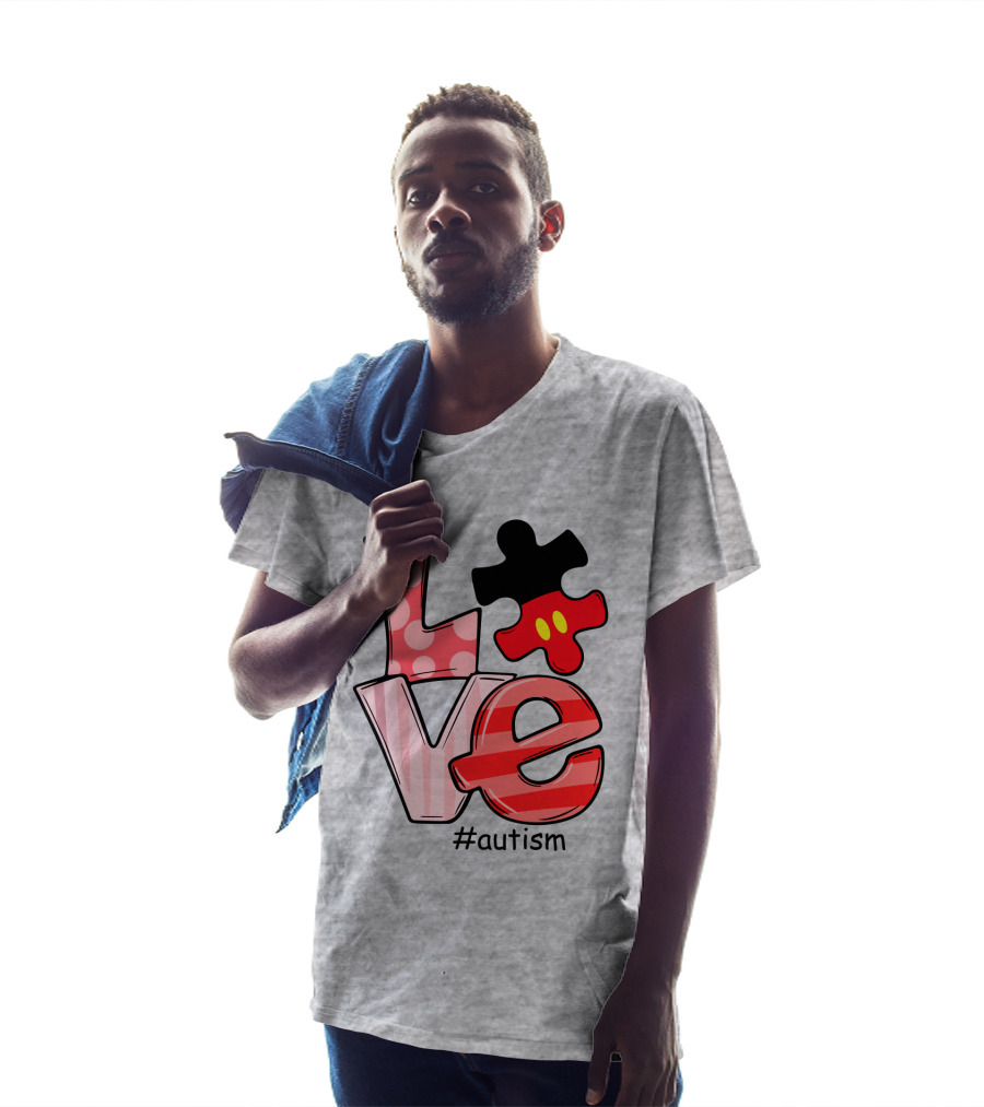 LOVE Autism #autism Puzzle Piece Mouse T-Shirt
