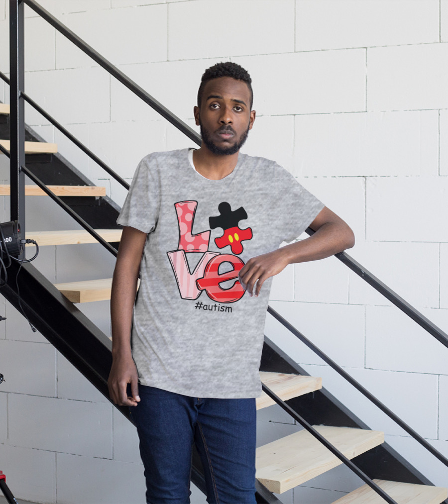 LOVE Autism #autism Puzzle Piece Mouse T-Shirt