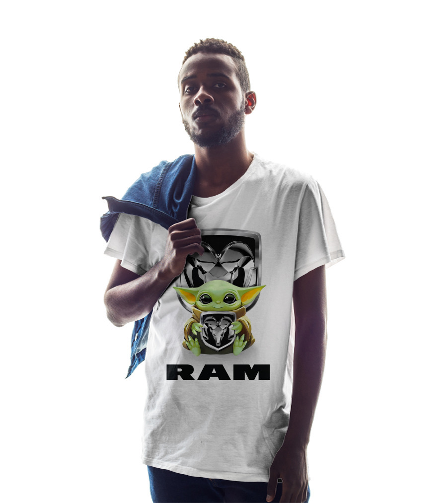 Baby Yoda Holding Ram Logo With Large Ram Text T-Shirt