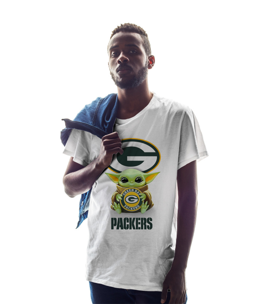 Grogu Green Bay Packers Hug Logo Packers T-Shirt