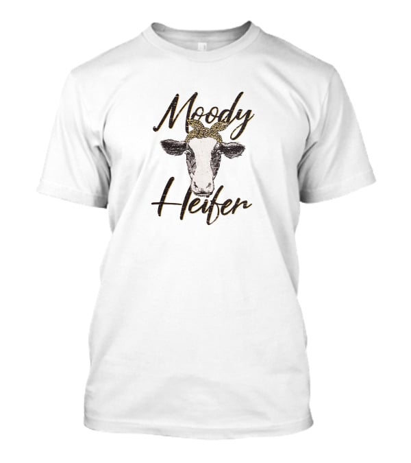 Moody Heifer Cow With Leopard Print Bow T-Shirt