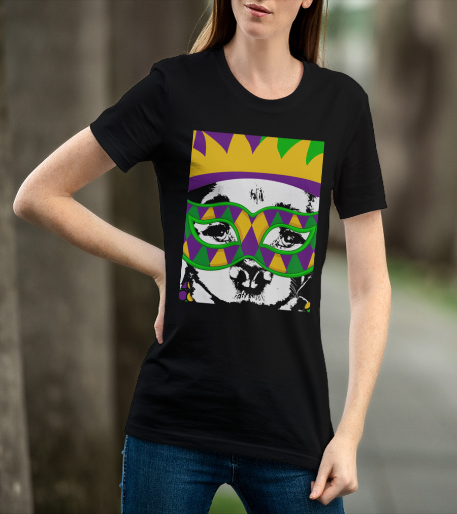 Mardi Gras Golden Retriever Dog Mask And Crown Colorful T-Shirt