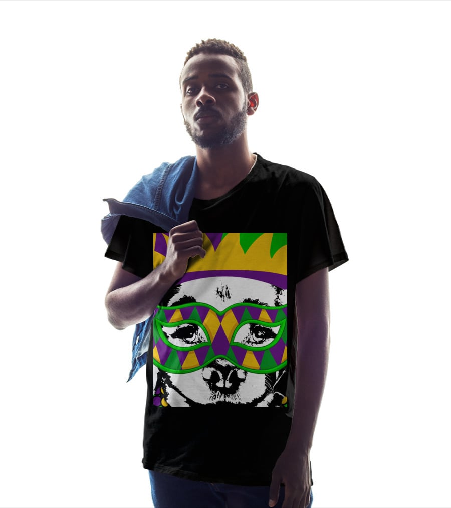 Mardi Gras Golden Retriever Dog Mask And Crown Colorful T-Shirt