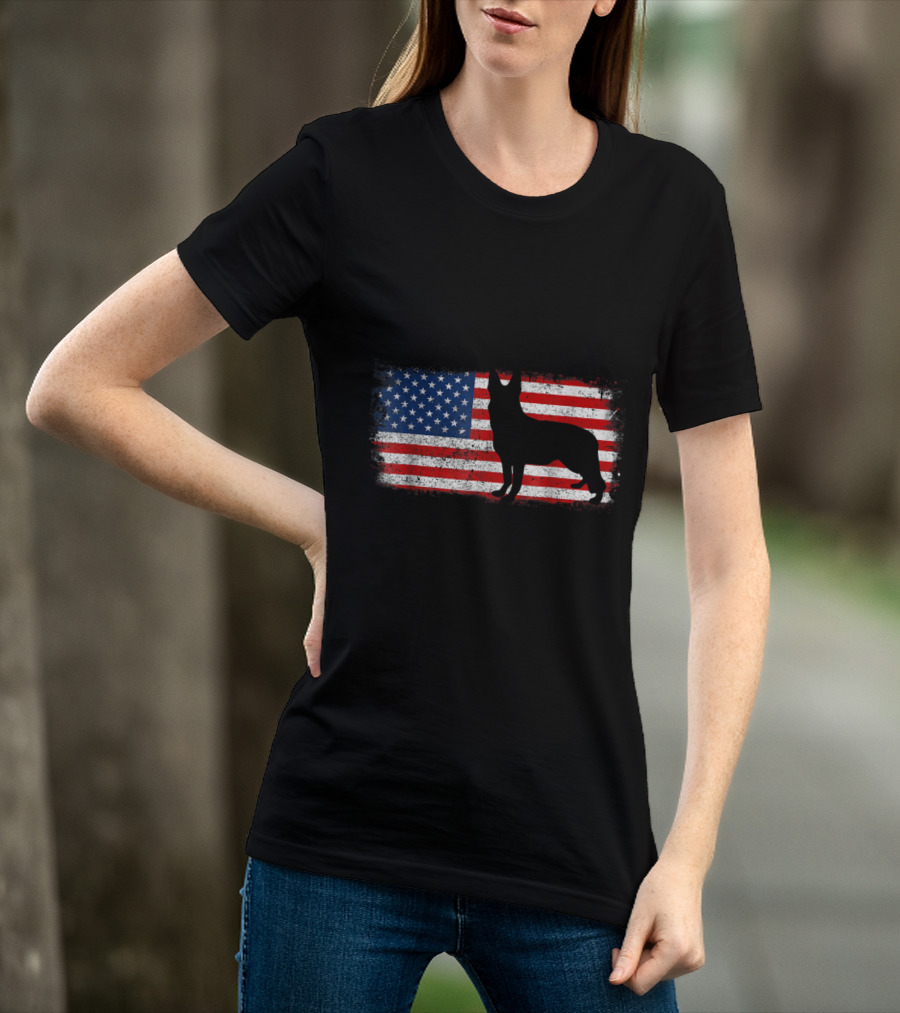 Patriotic German Shepherd American Flag Silhouette Vintage T-Shirt