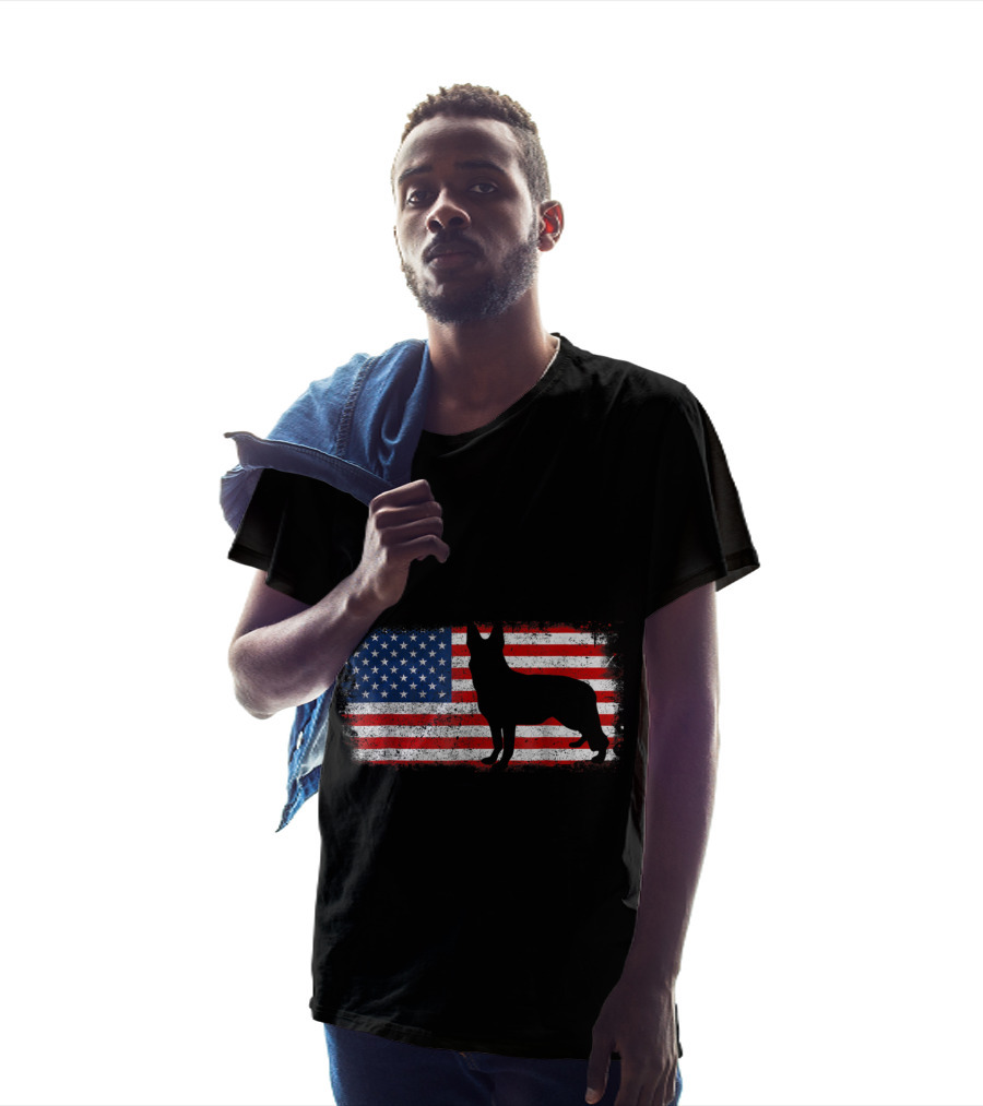 Patriotic German Shepherd American Flag Silhouette Vintage T-Shirt