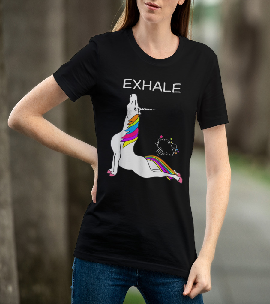 EXHALE Yoga Unicorn Funny Yoga Unicorn Exhale Fart Rainbow T-Shirt