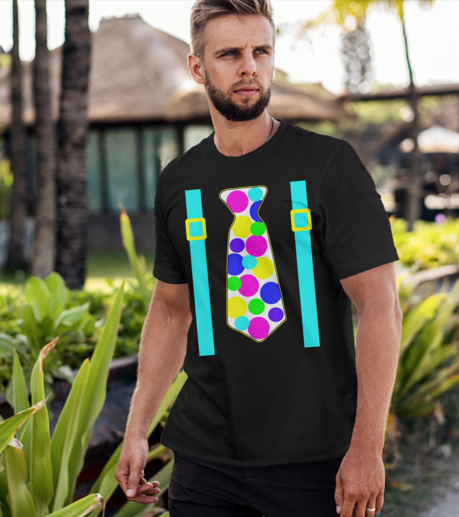 Party Polka Dot Jumbo Tie Suspender Graphics With Colorful Circles T-Shirt