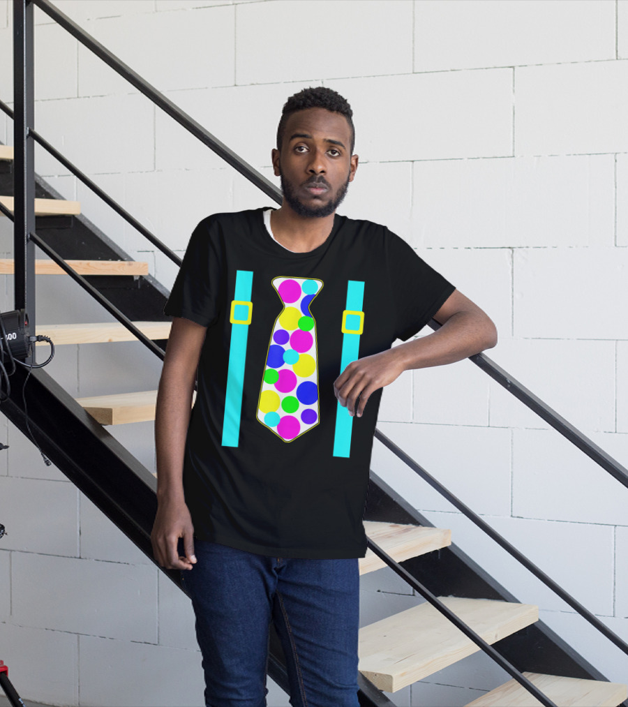 Party Polka Dot Jumbo Tie Suspender Graphics With Colorful Circles T-Shirt