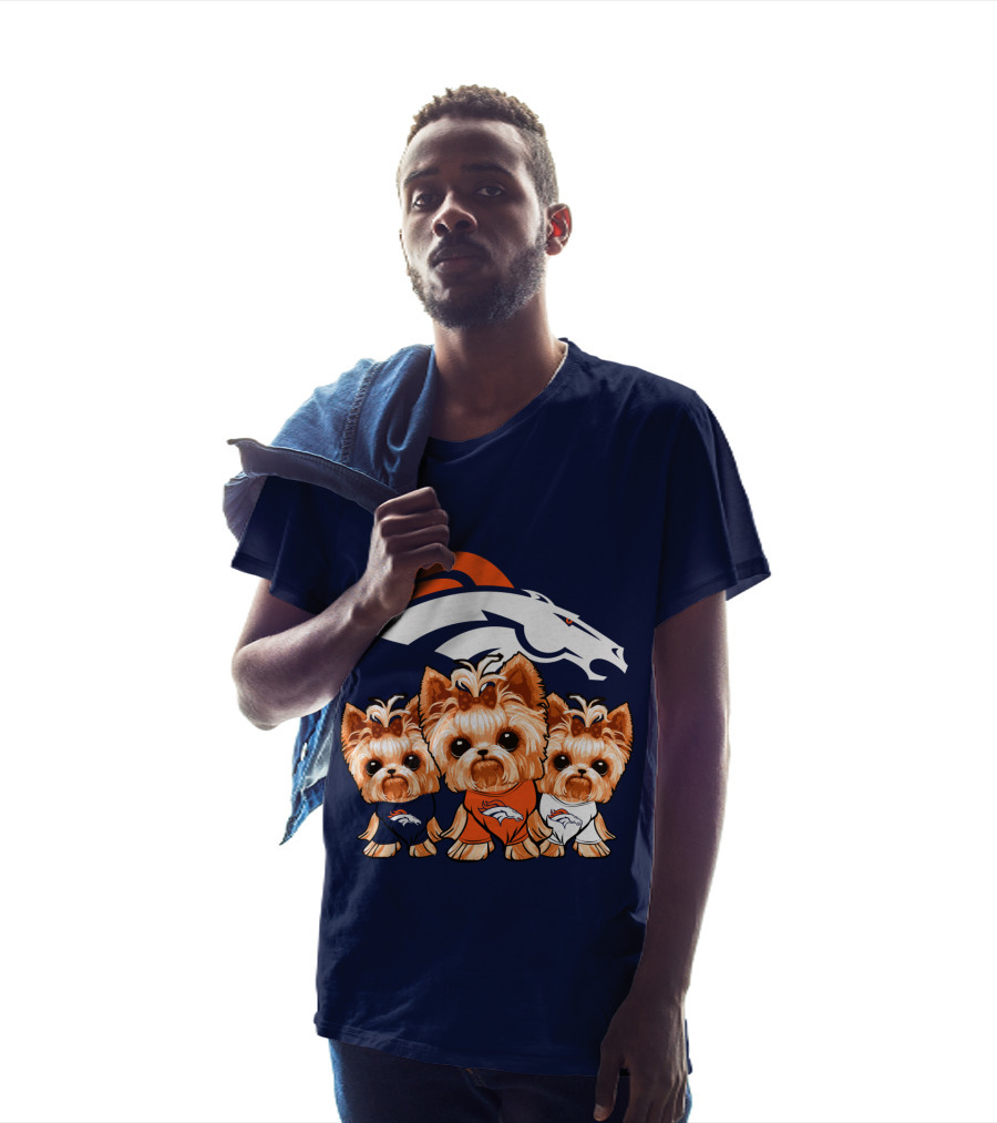 Denver Broncos Yorkies With Team Logo And Three Adorable Dogs In Jerseys T-Shirt