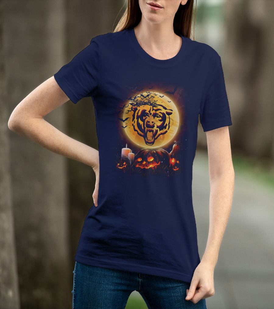 Chicago Bears Halloween Moonlit Pumpkin Jack-O'-Lantern T-Shirt