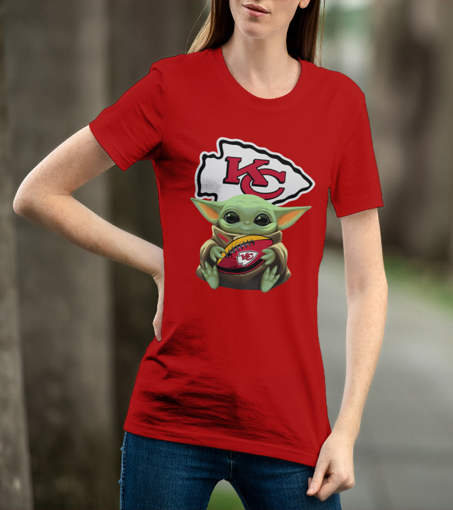Babyyoda Holding Kansas City Chiefs Football T-Shirt