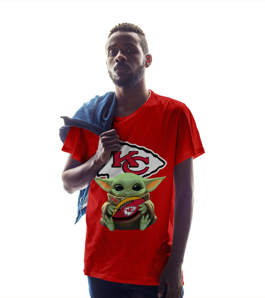 Babyyoda Holding Kansas City Chiefs Football T-Shirt